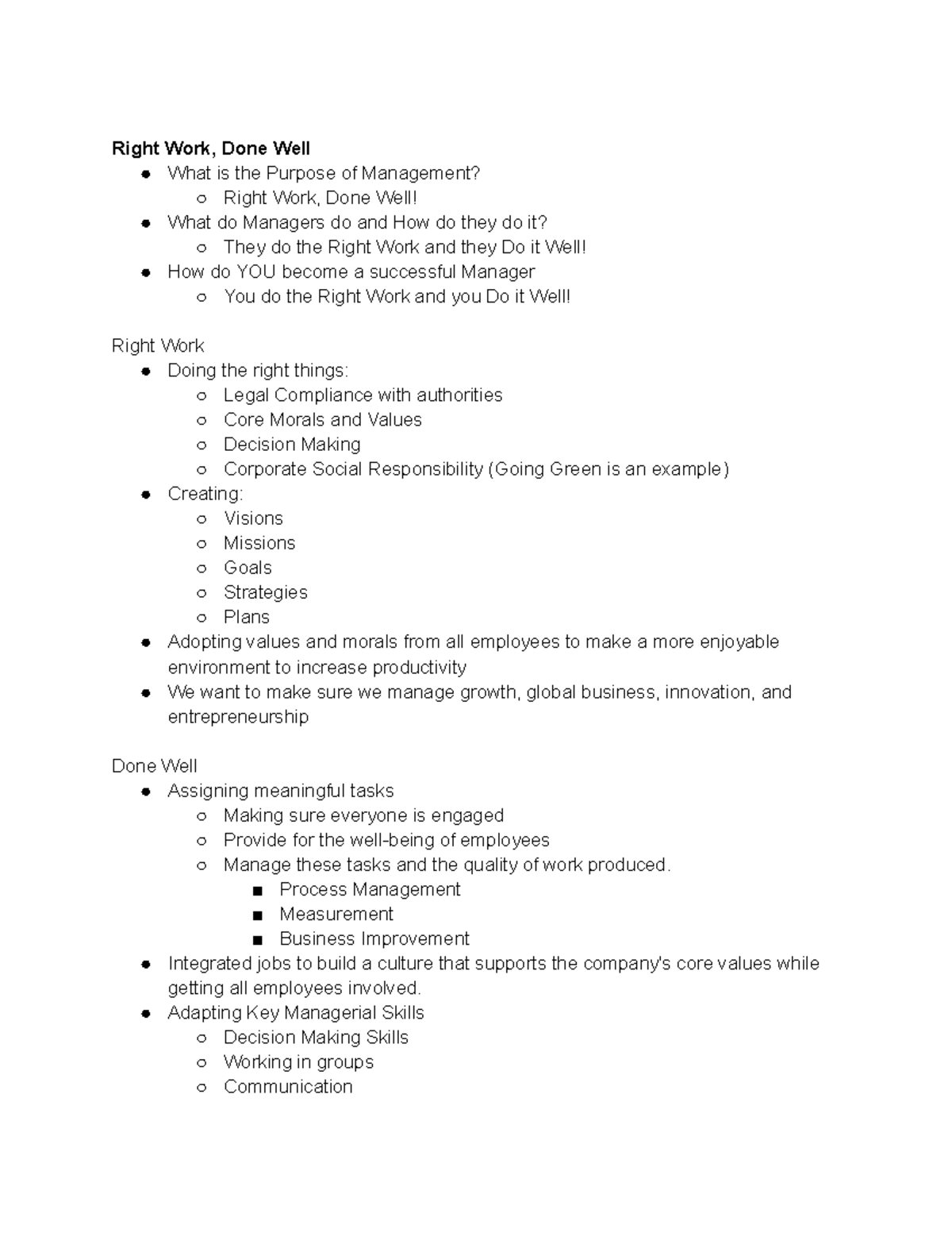 Copy of Chapter 1 Study Guide - Right Work, Done Well What is the ...