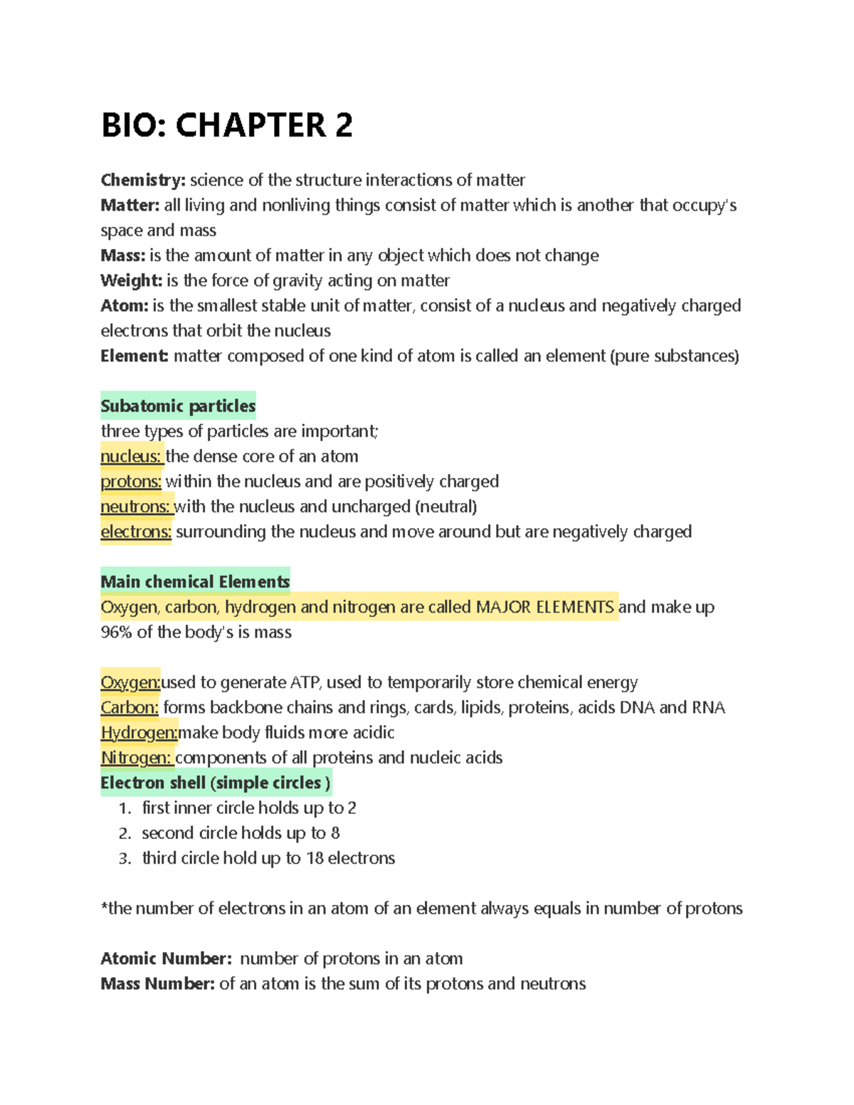 BIO Chapter 2 - ALL NOTES FROM TEXTBOOK - Biol 230 - AU - Studocu