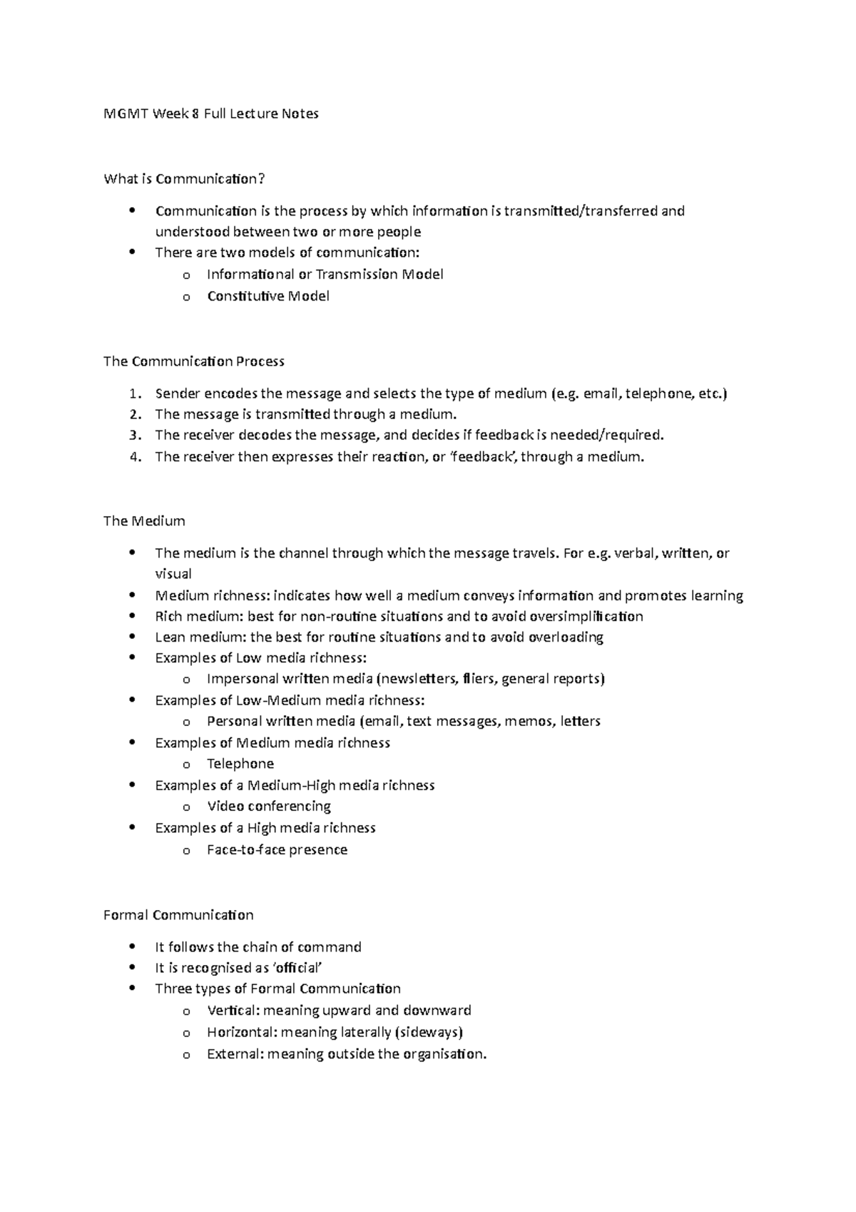 Introduction To Management Full Week 8 Lecture Notes - MGMT Week 8 Full ...