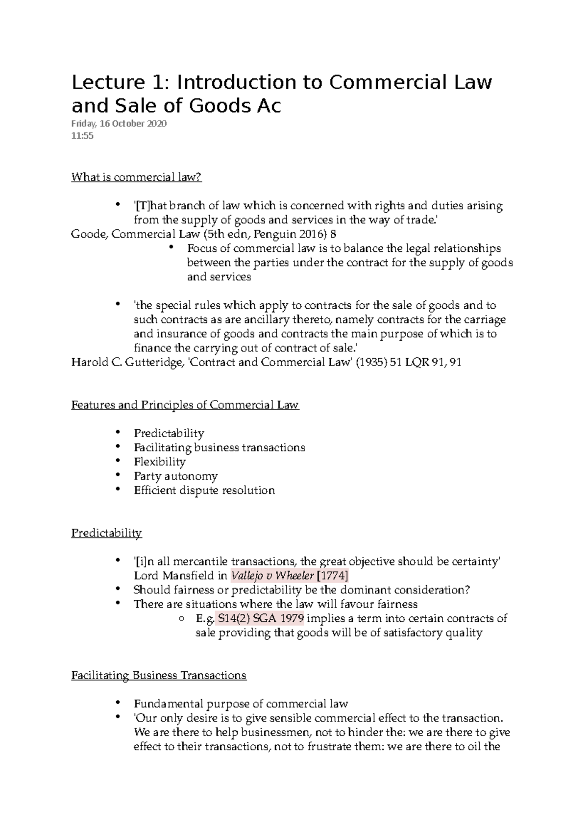 Introduction to Commercial Law and the Sale of Goods Act - Lecture 1 ...