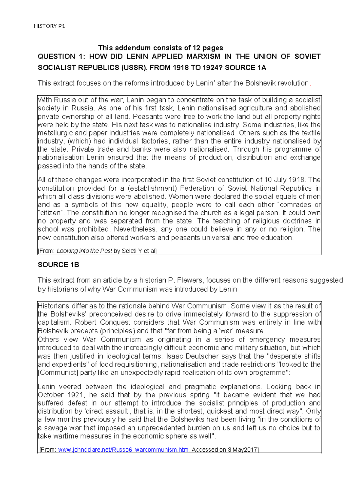 Addendum Final - An Addedum showing sources - HISTORY P This addendum ...