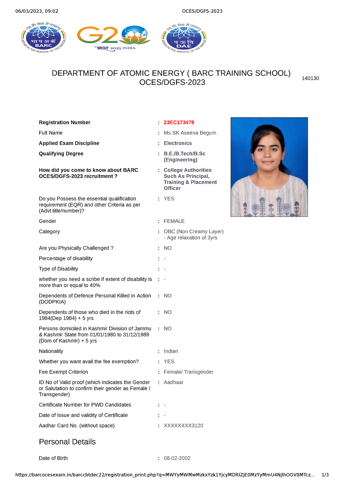 Aseena barc exam - nm,.,mnbvcxz - 06/03/2023, 09:02 OCES/DGFS- - Studocu