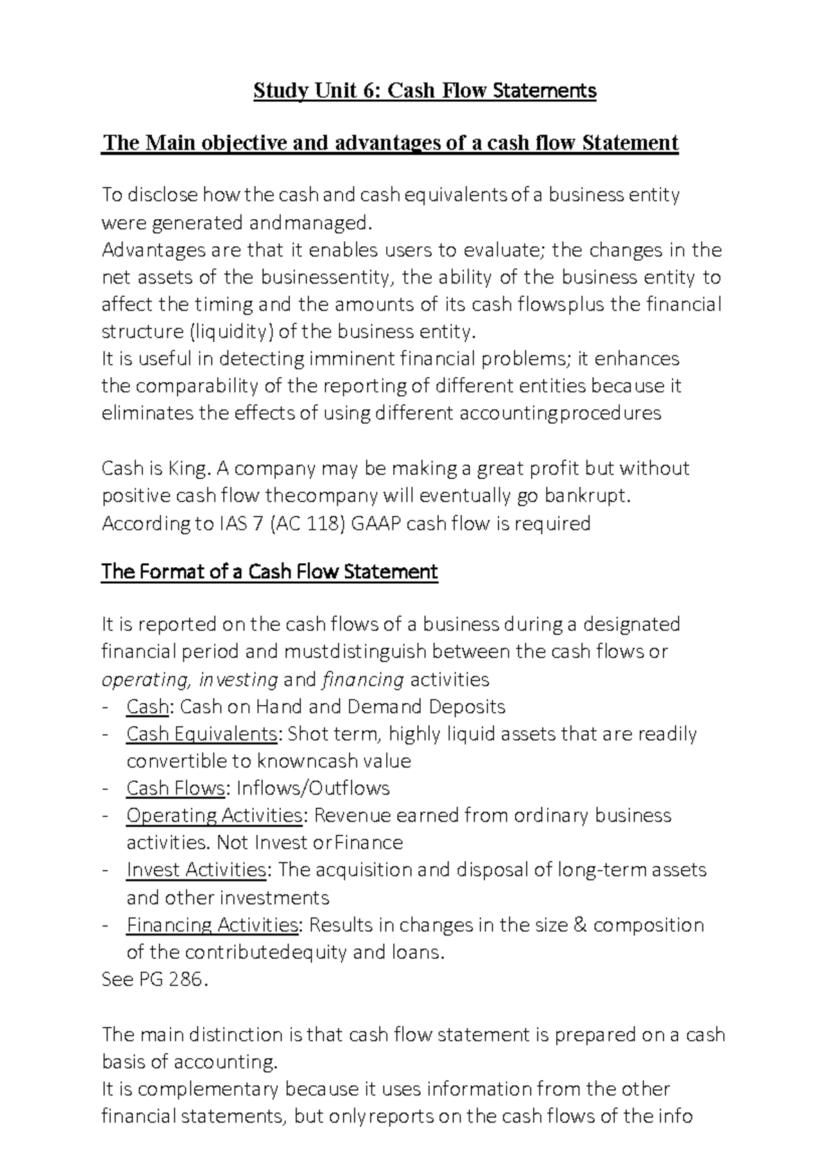 Additional Notes - Cash Flows - Study Unit 6 : Cash Flow Statements The ...