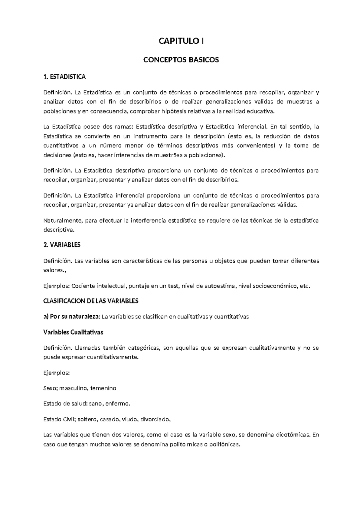 Estadistica - CAPITULO I CONCEPTOS BASICOS 1. ESTADISTICA Definición ...