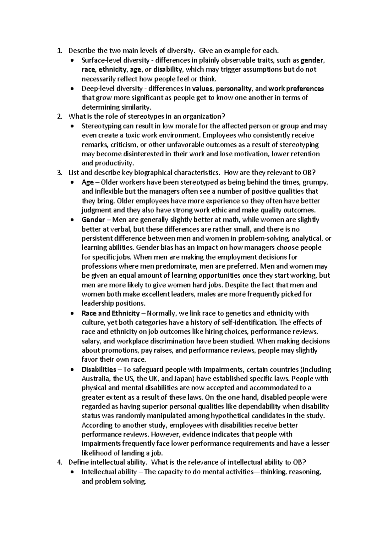 HW Chapter 6 - Notes - Describe the two main levels of diversity. Give ...