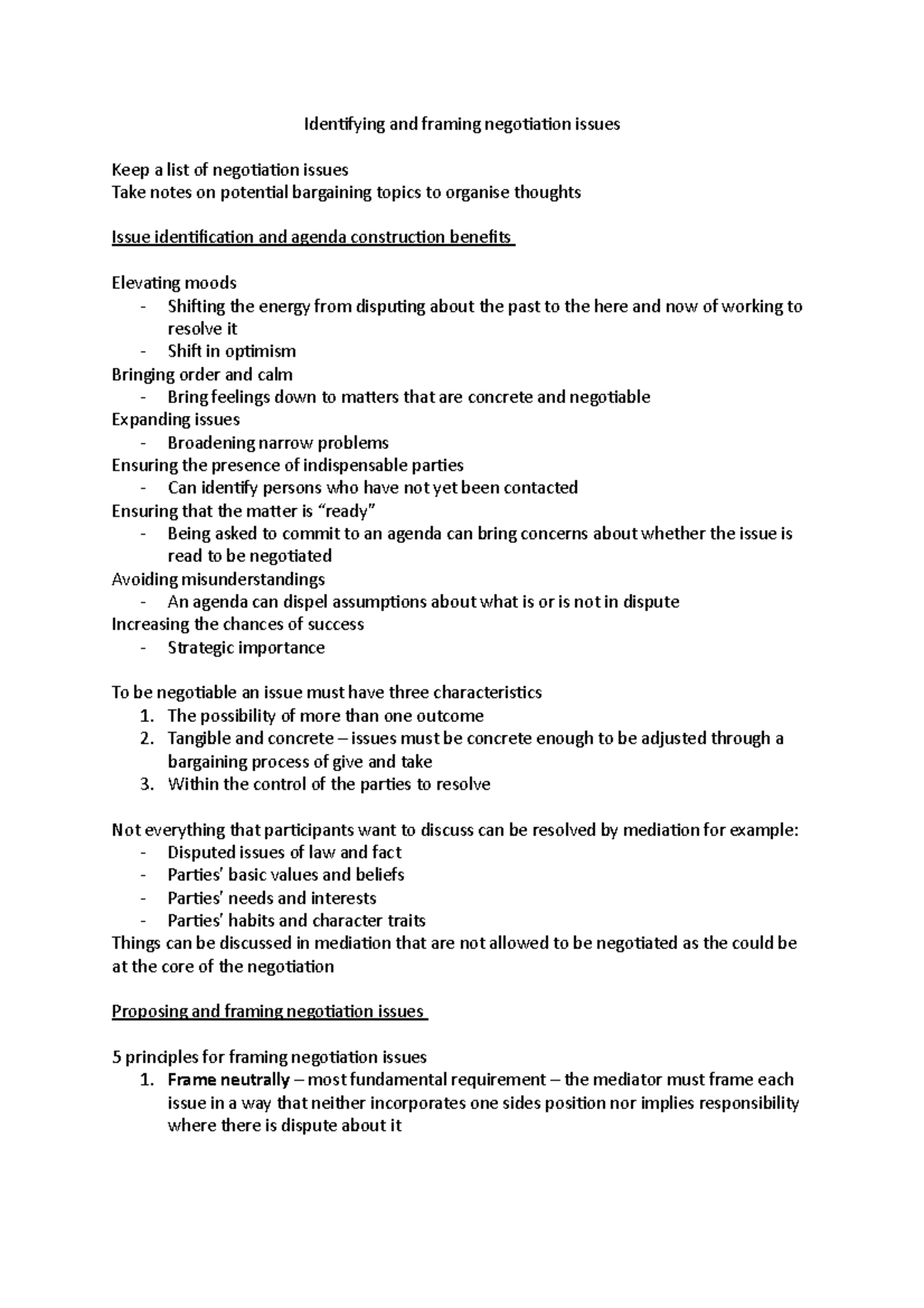 Identifying and framing negotiation issues The possibility of more
