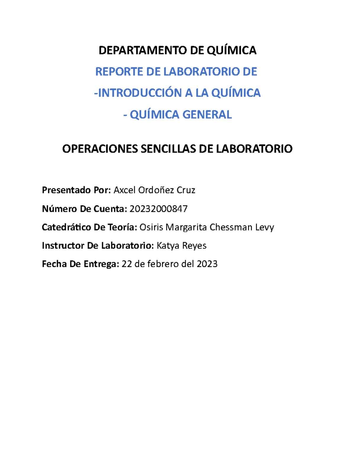 Quimica Laboratorio Informe Practica Unah Departamento De Qu Mica