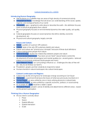 Cultural Geography Notes - Cultural Geography Chapter One Introducing ...