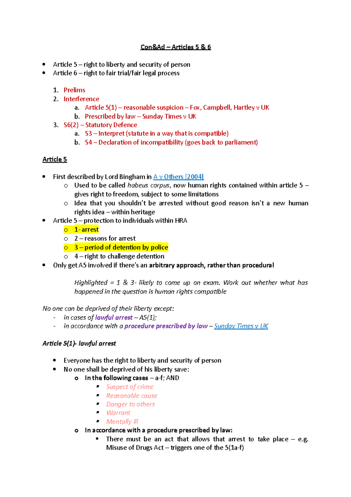 Con&ad articles 5 and 6 - Con&Ad – Articles 5 & 6 Article 5 – right to ...