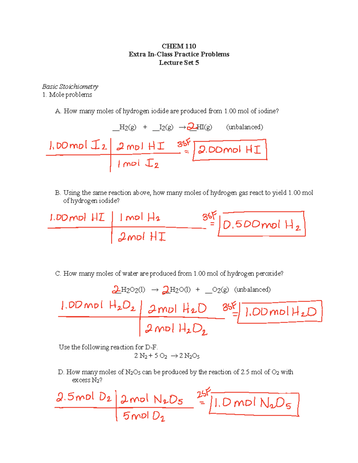 110 Extra problems Lecture set 5 - CHEM 110 Extra In-Class Practice ...