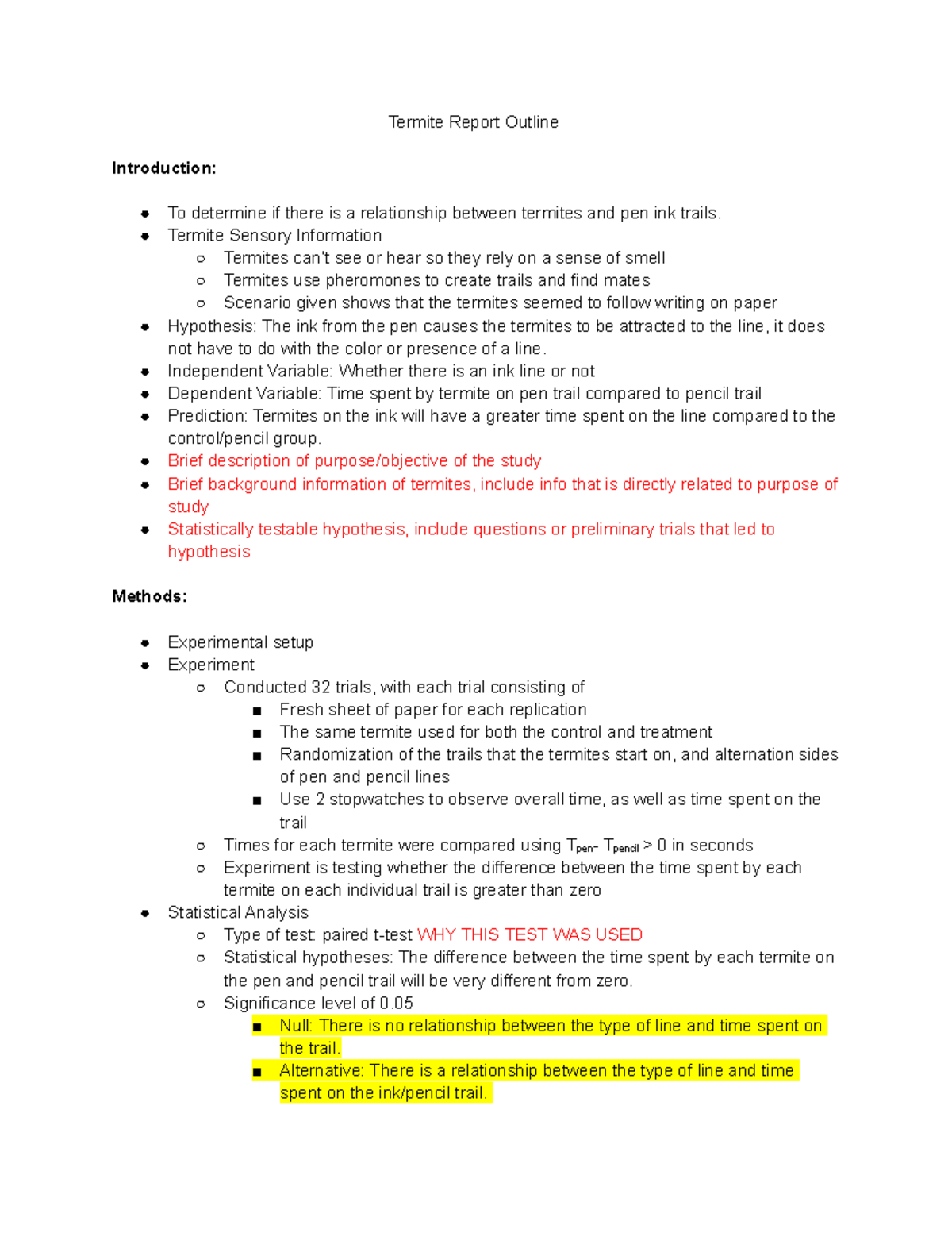 Termite Report Outline - Termite Report Outline Introduction: To ...