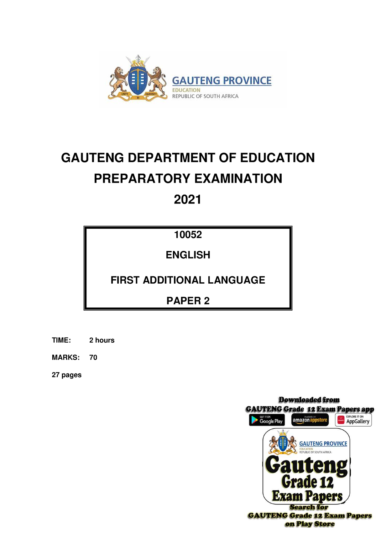 Grade 12 Nsc English P2 Fal 2021 Preparatory Examination Question Paper Pt Gauteng 6902