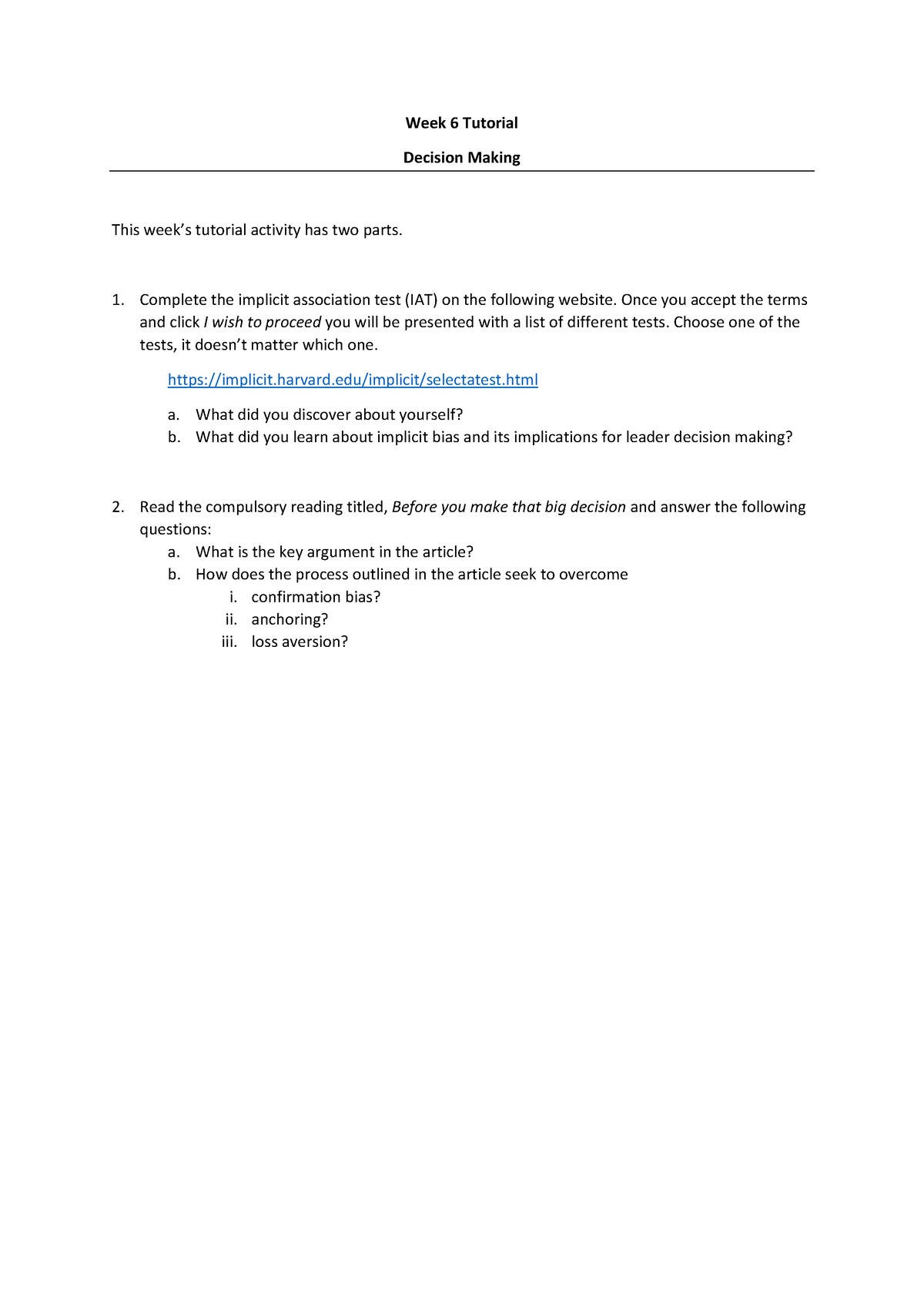 week 6 assignment inventory decision making activity