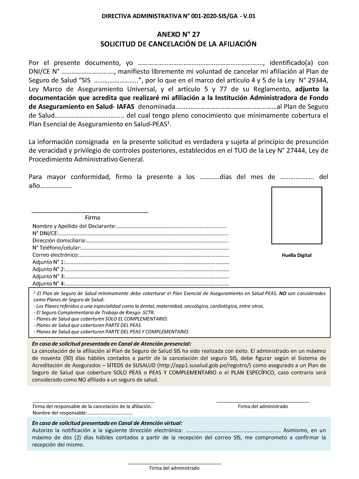 Anexo 27 Directiva Administrativa N° 001 2020 Sisga V Anexo N° 27 Solicitud De 7587