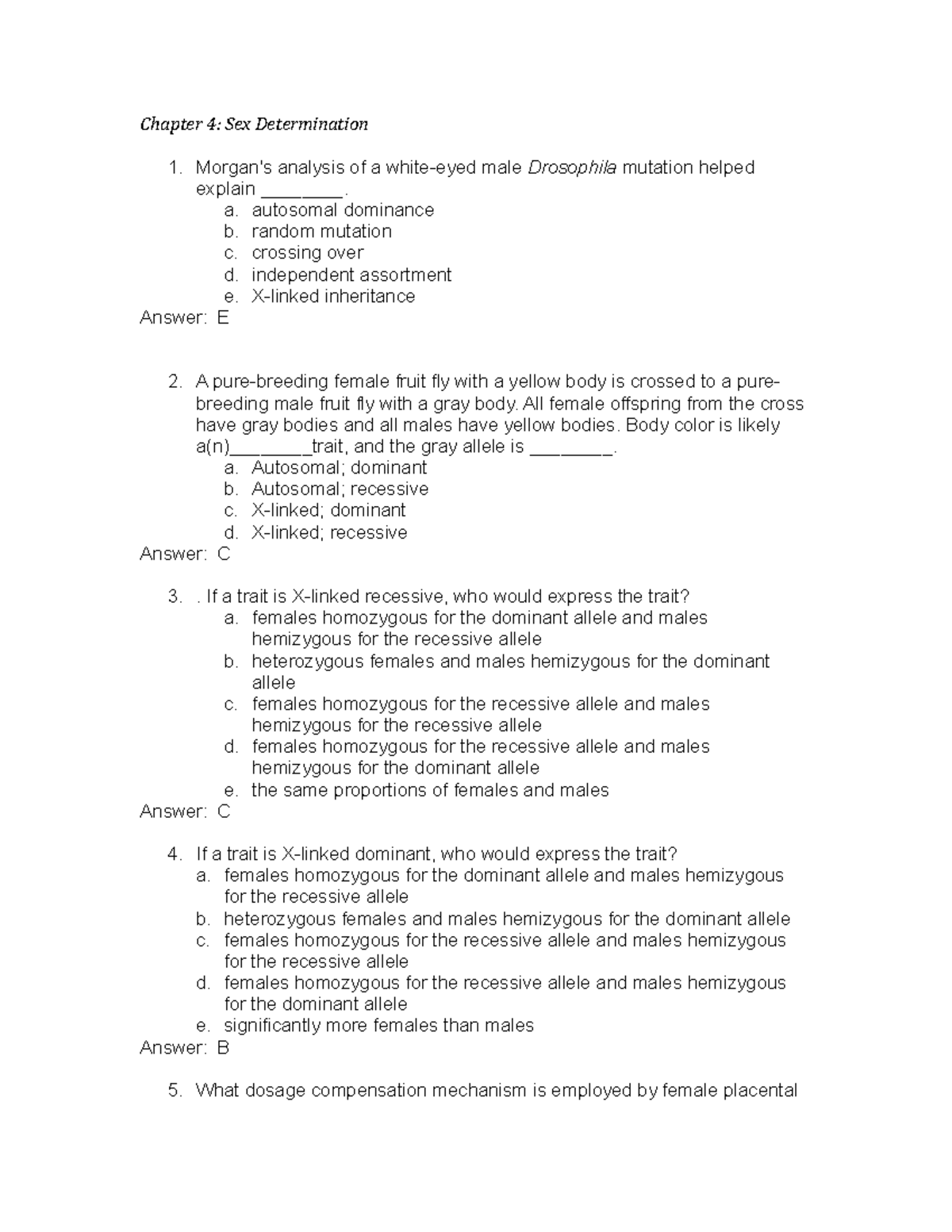 Bio 3709 Chapter 4 Sex Determination Homework Sp18 Chapter 4 Sex Determination Morgans 