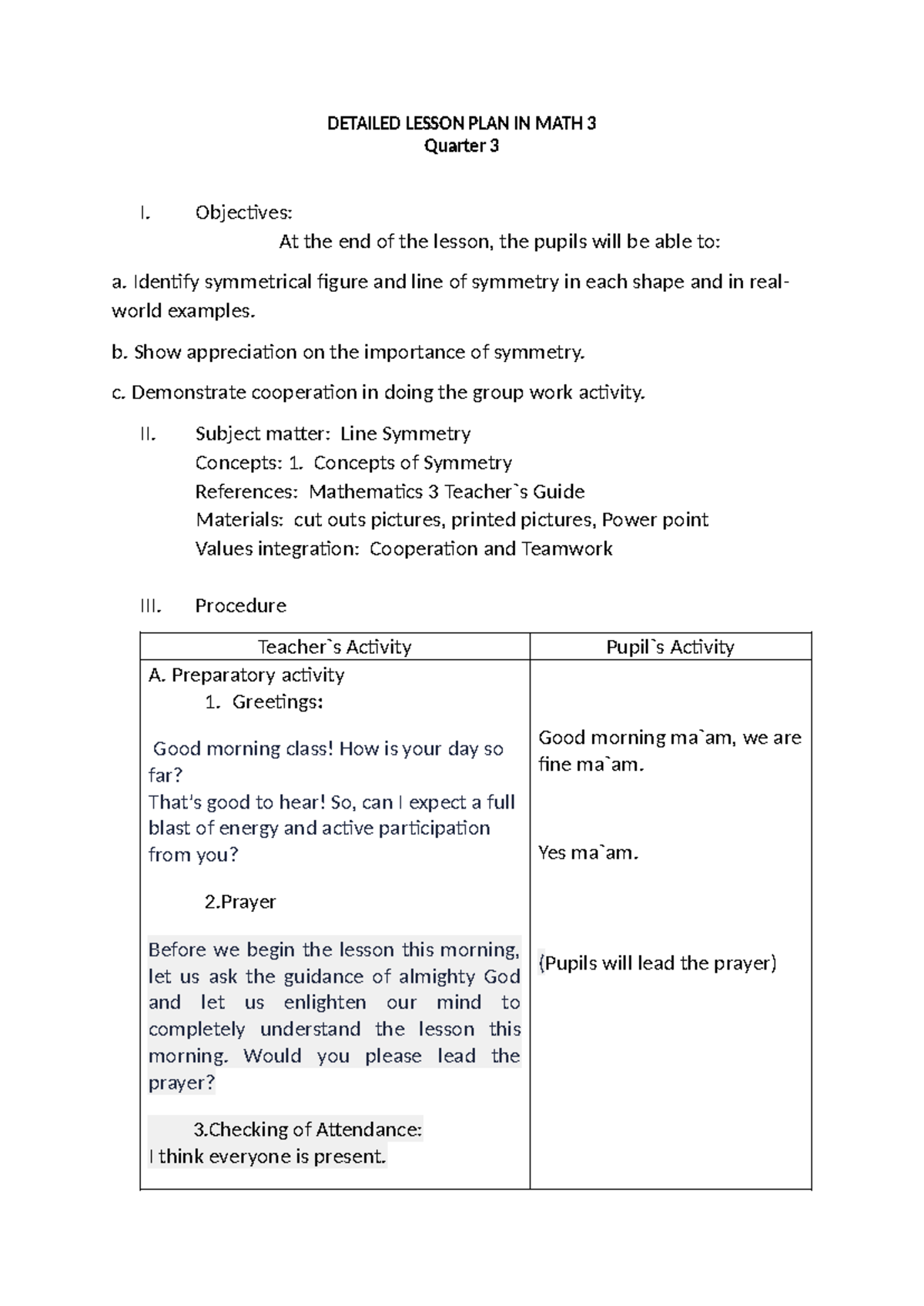 Detailed Lesson PLAN IN MATH 3 - DETAILED LESSON PLAN IN MATH 3 Quarter ...