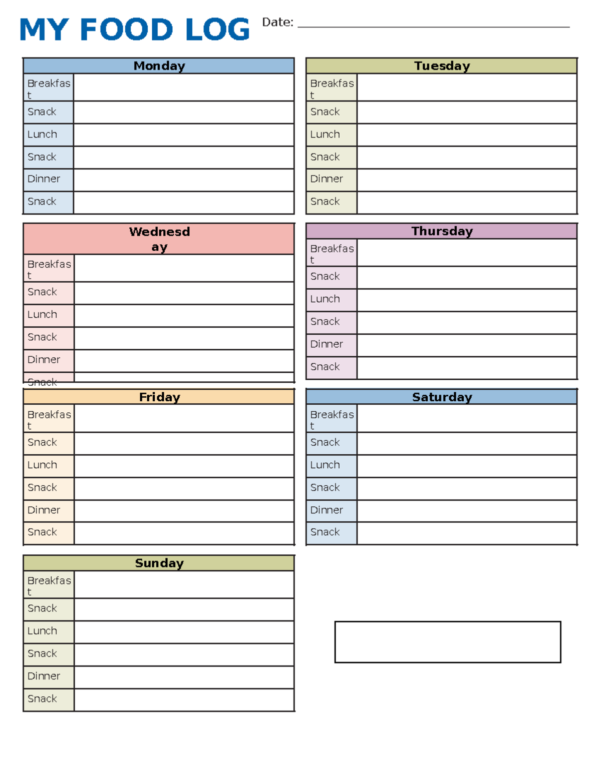 Food-Diary-Template - Copy - Monday Breakfas t Snack Lunch Snack Dinner ...