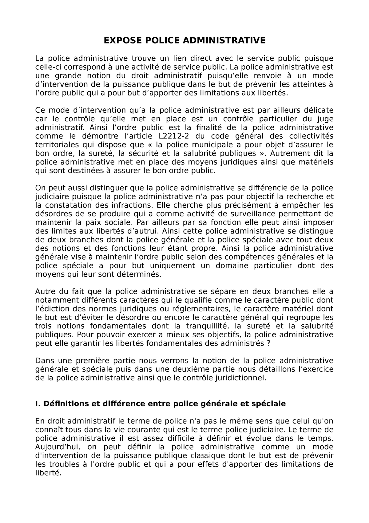 dissertation juridique sur la police administrative