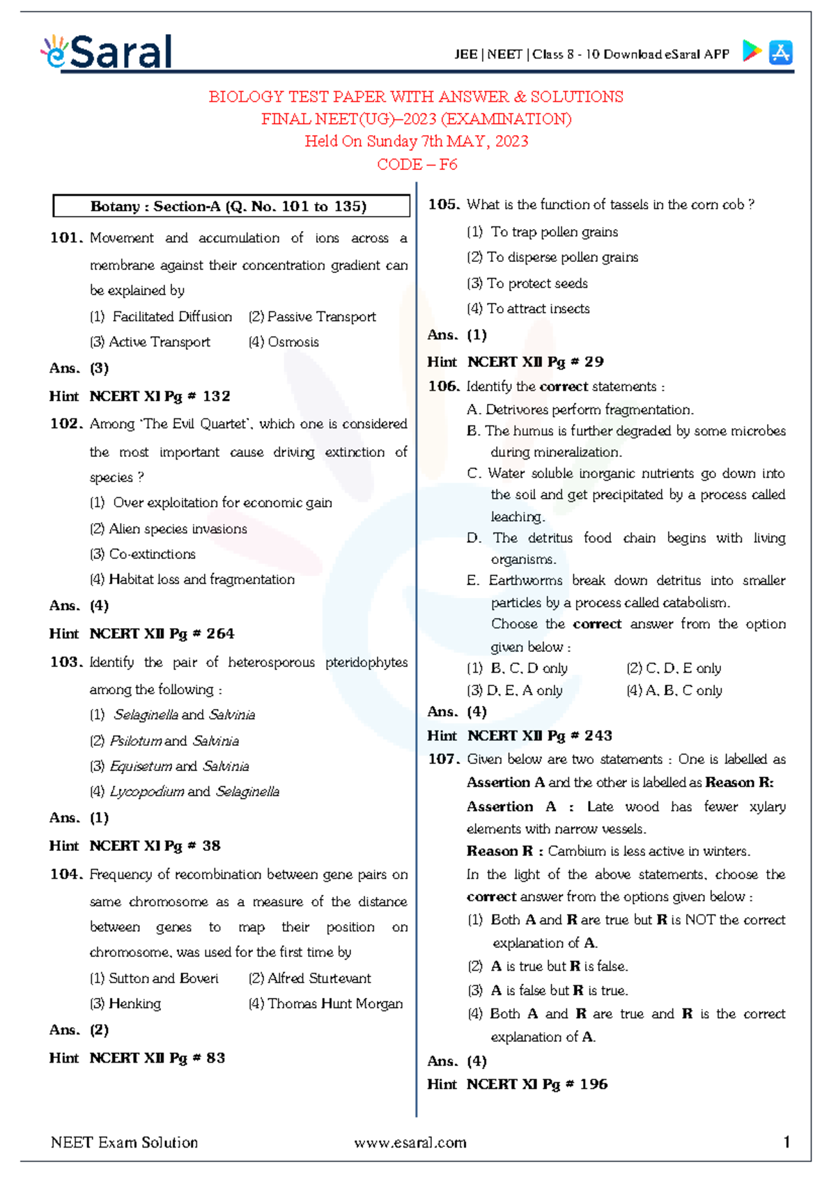 162146- Biology-paper-with-answer-solutions - BIOLOGY TEST PAPER WITH ...