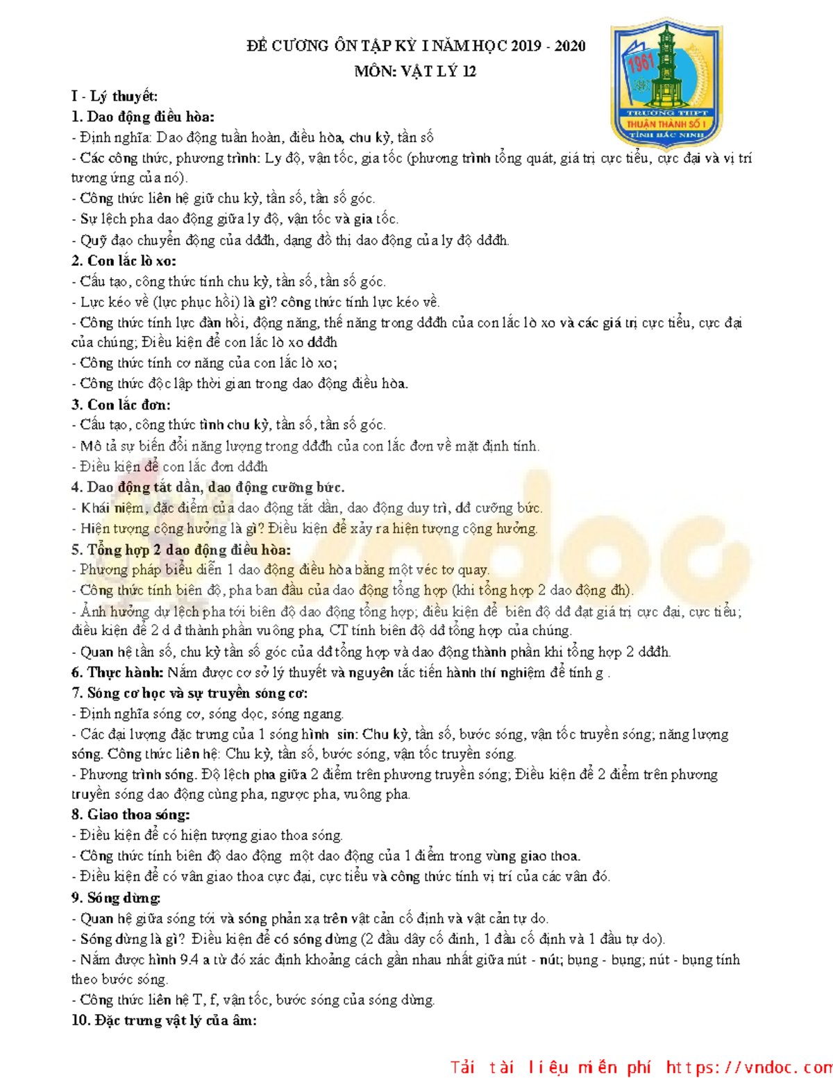 De cuong on tap hoc ki 1 lop 12 mon vat ly truong thpt thuan thanh - ĐỀ ...