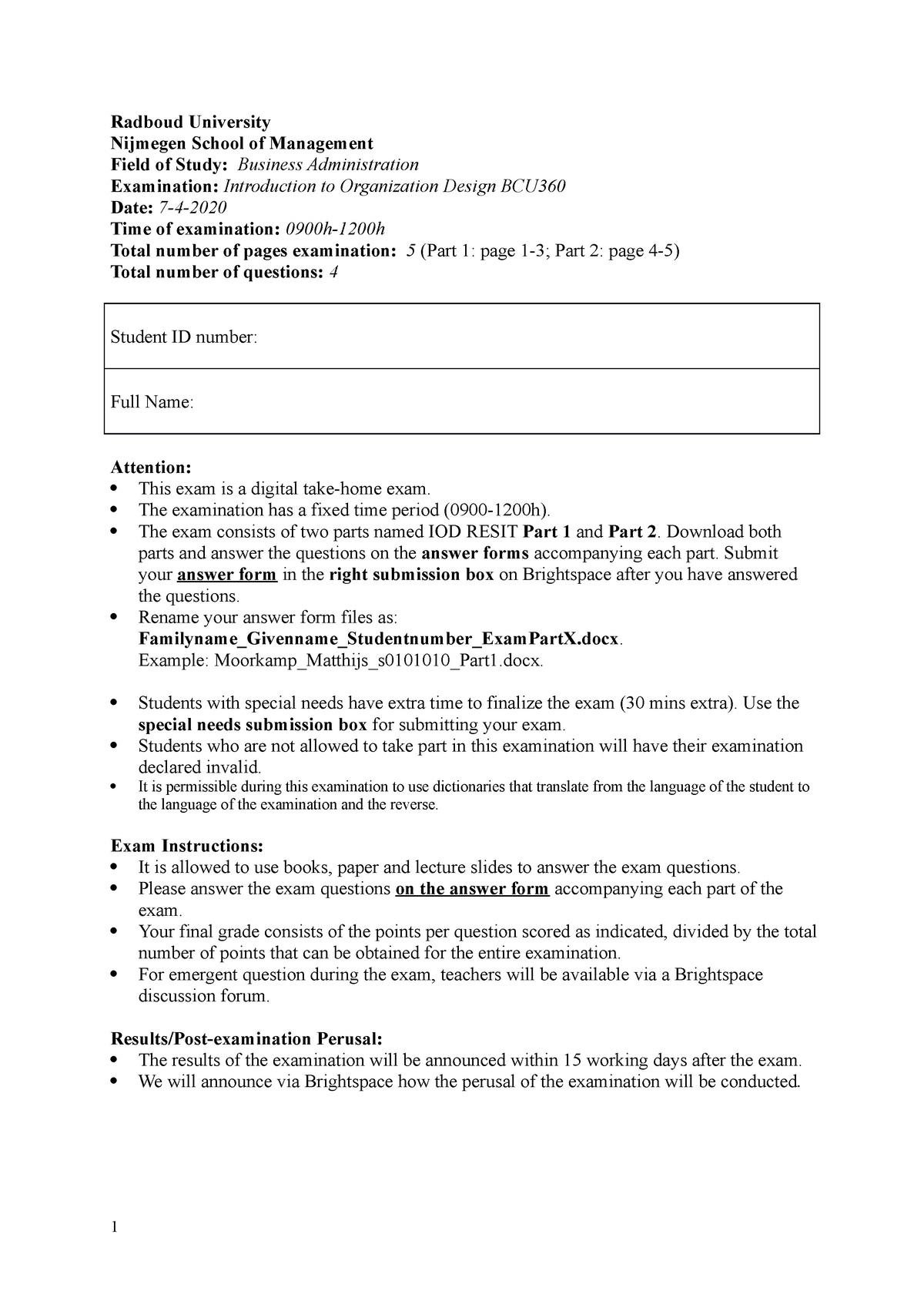 IOD 2020 (Exam Part 1) - Radboud University Nijmegen School of ...