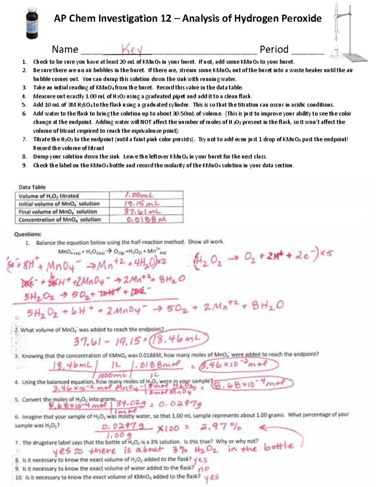 Lab #12 KEY - This is how the hydrogen peroxide concentration lab is ...