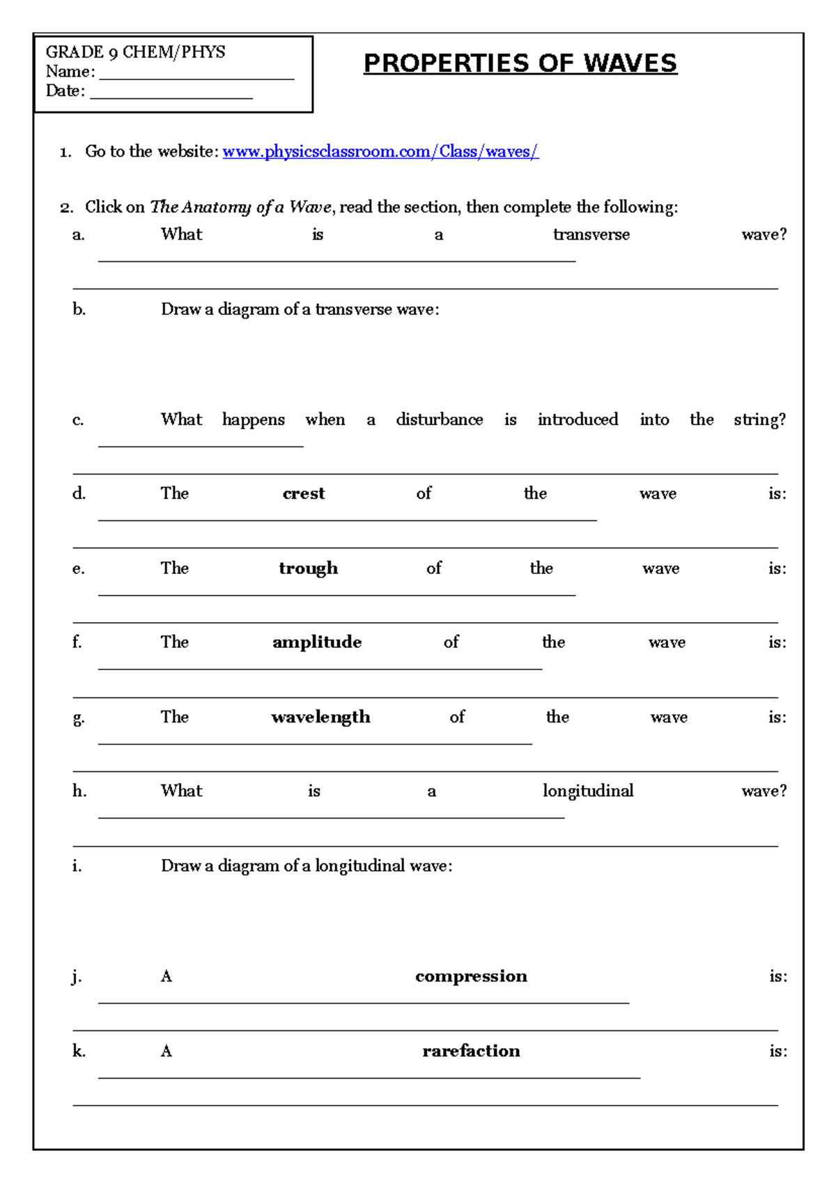 Properties Of Waves Answer Key Pdf