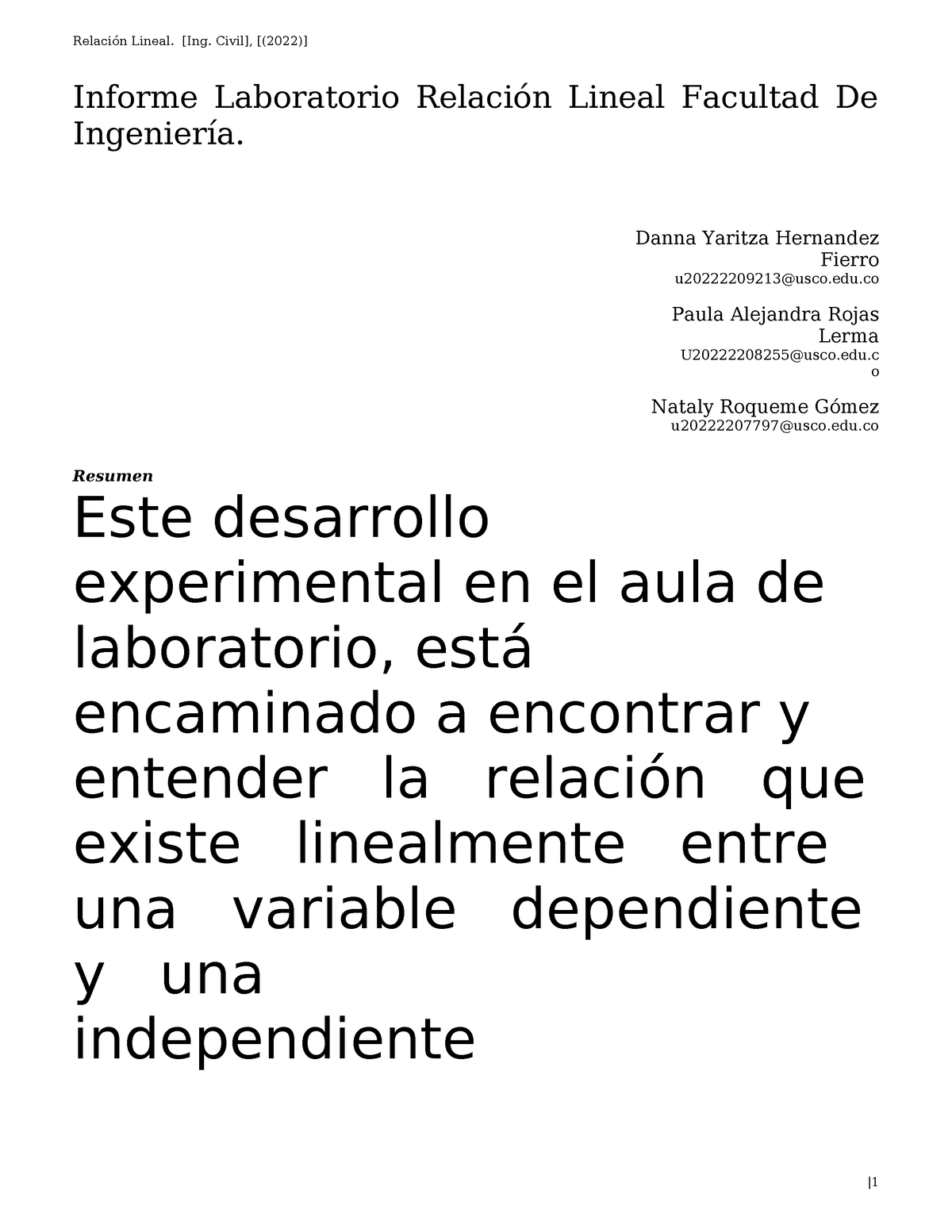 Informe Física 1 Relación Lineal [ing Civil] [ 2022 ] Informe