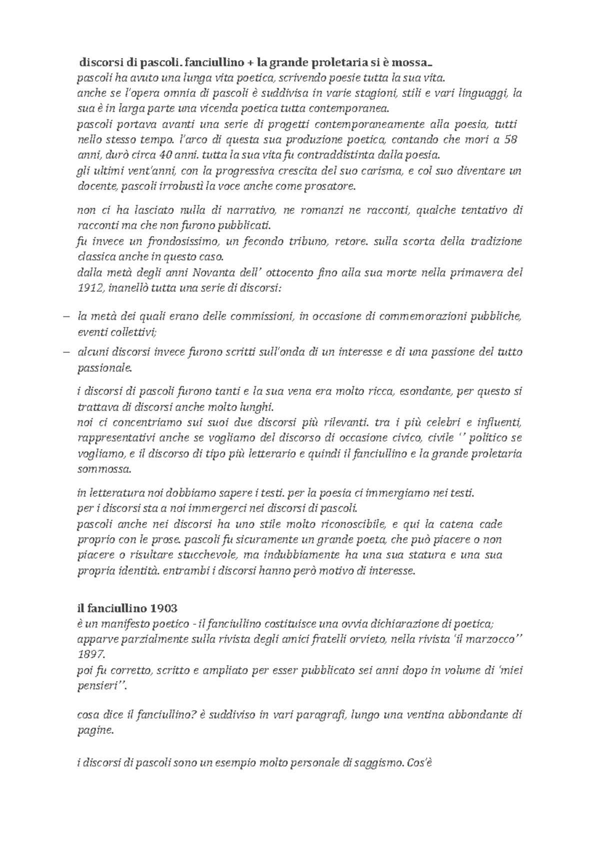 Discorsi DI Pascoli. Fanciullino + LA Grande Proletaria SI E’ Mossa… discorsi di pascoli