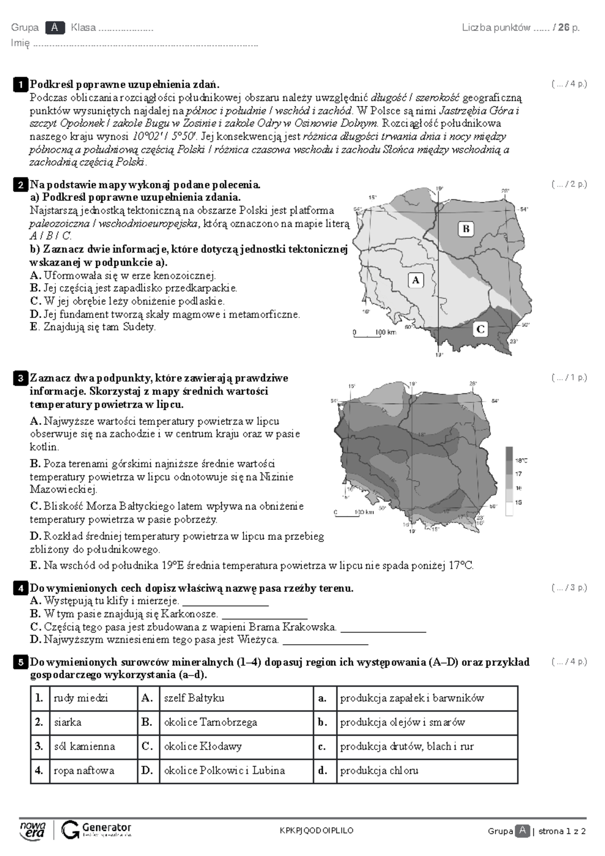 Test Z Geografii Klasa 6 Dzial 2