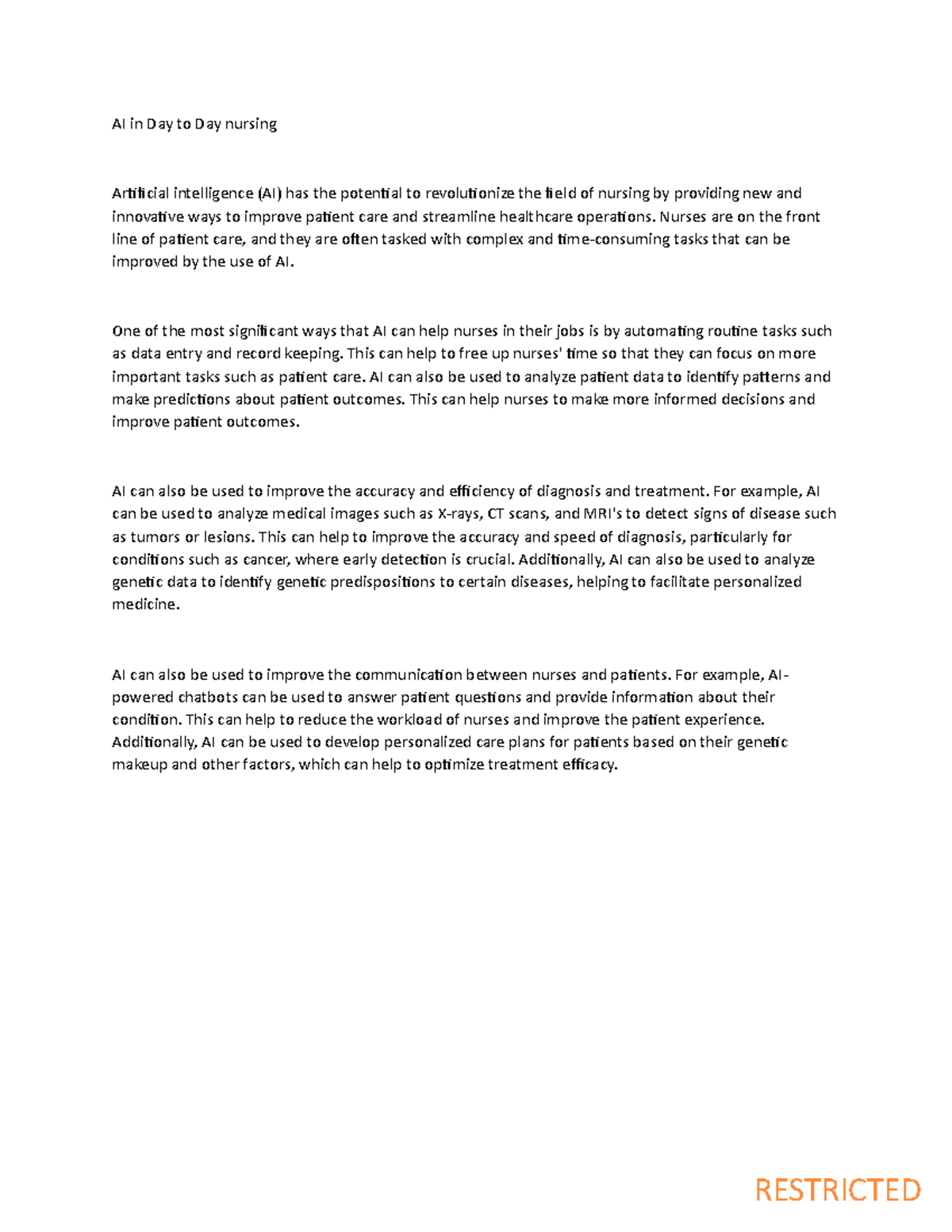 AI in day to day nursing - AI in Day to Day nursing Artificial