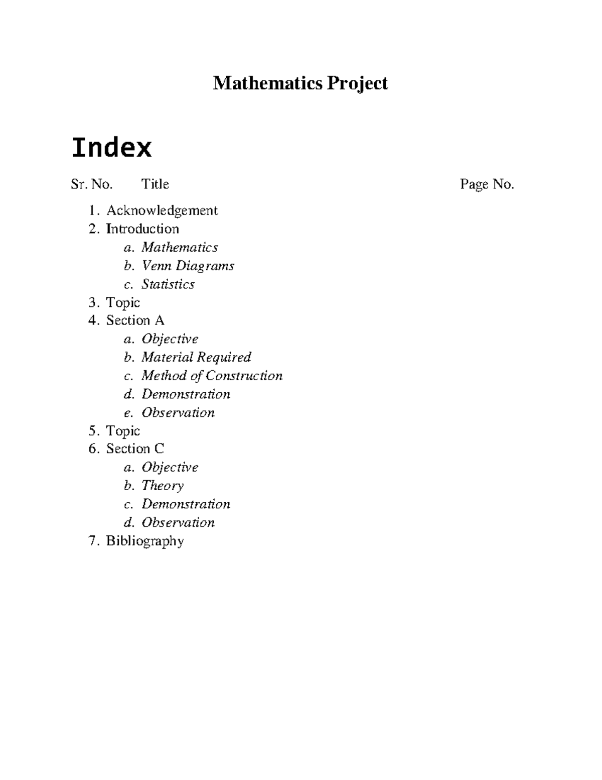 Maths Project Class 11 Section A & C Quora - Mathematics Project Index ...
