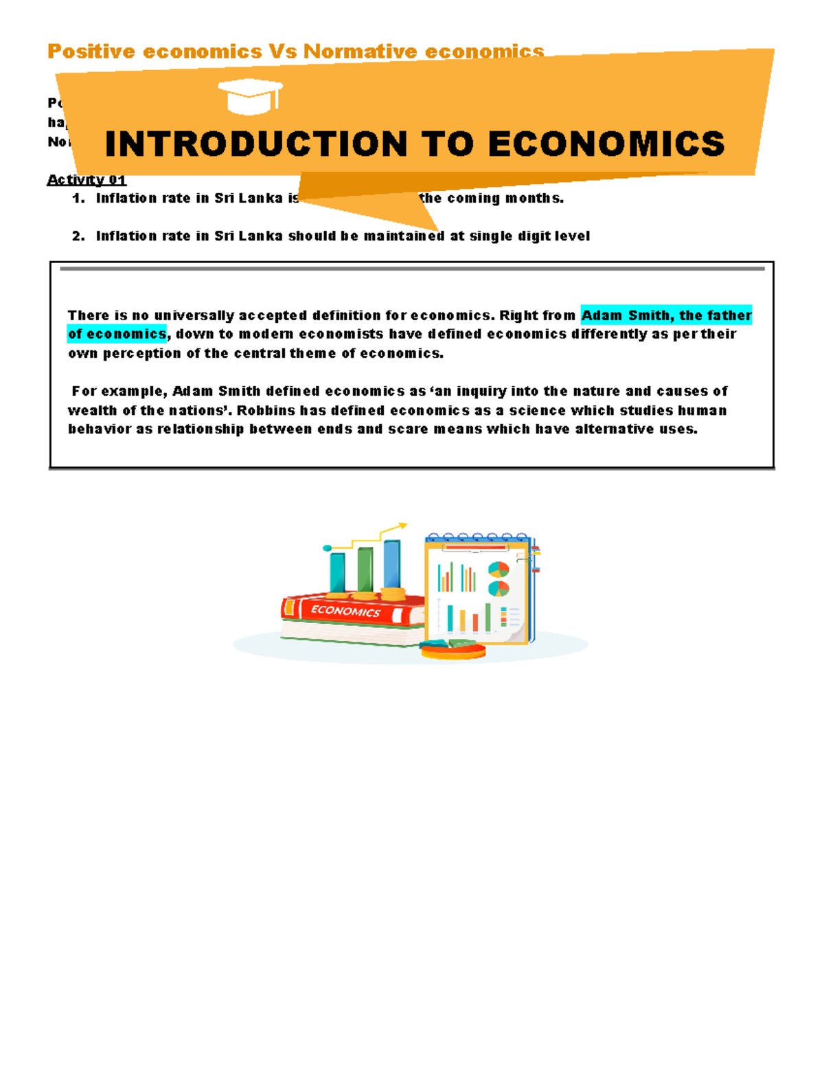 Economics can be divided into two main subcategories as - Positive ...