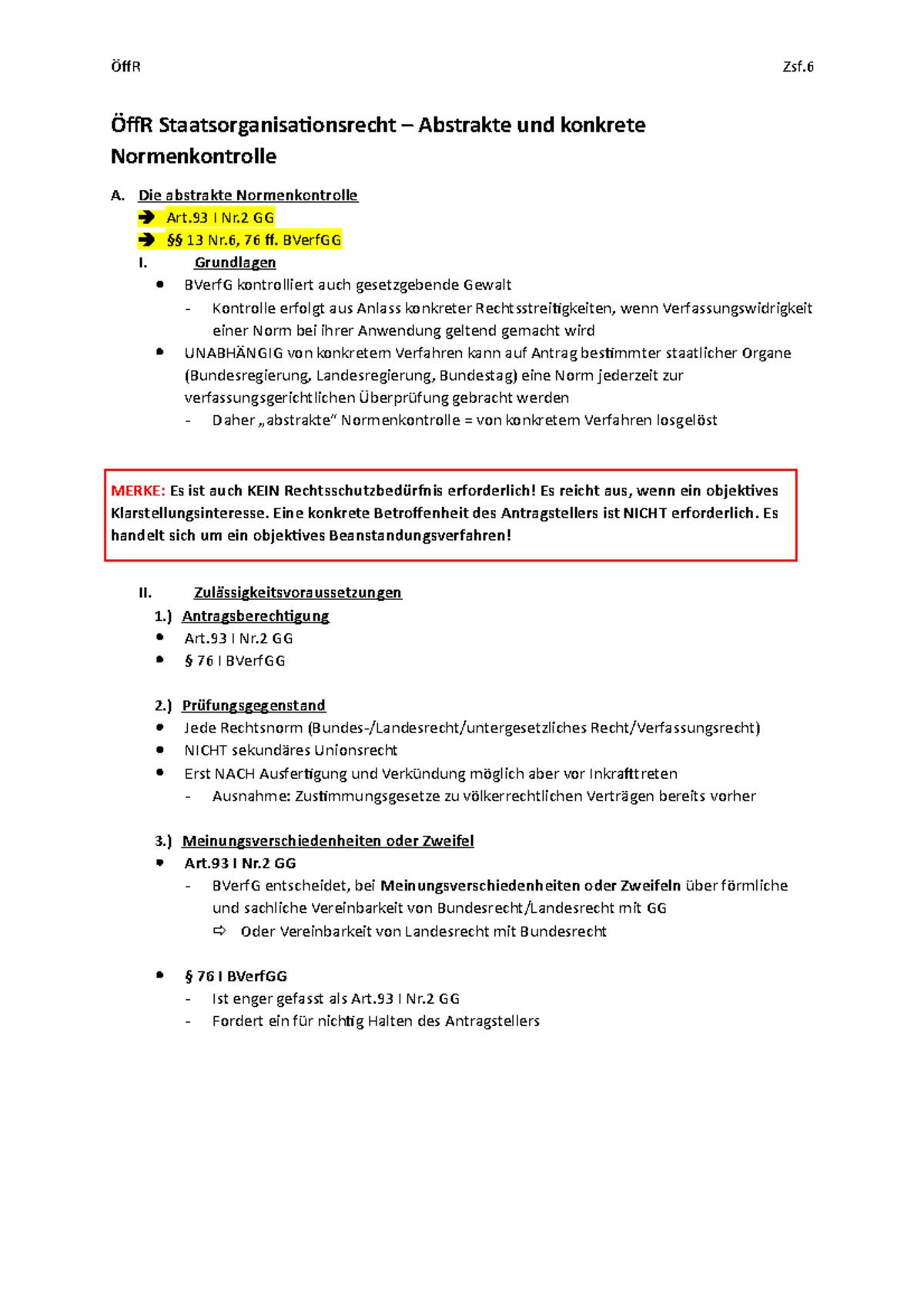 Abstrakte Und Konkrete Normenkontrolle Zsf.3 - Staatsorga Normenkontrolle - ÖffR Staatsorganisationsrecht