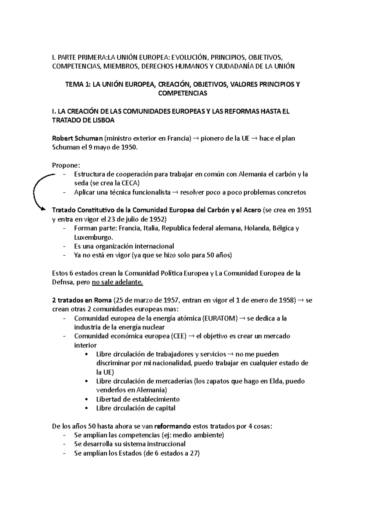 Apuntes TEMA 1 derecho de la UE - I. PARTE PRIMERA:LA UNIÓN EUROPEA ...