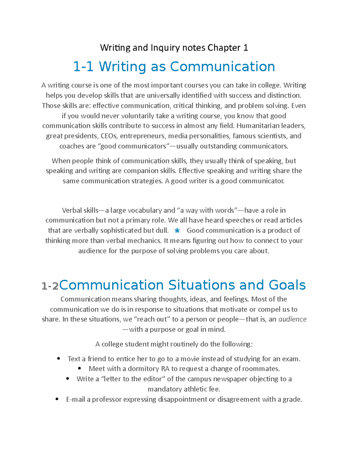 Writing and Inquiry notes 1 - Copy - Writing and Inquiry notes Chapter ...