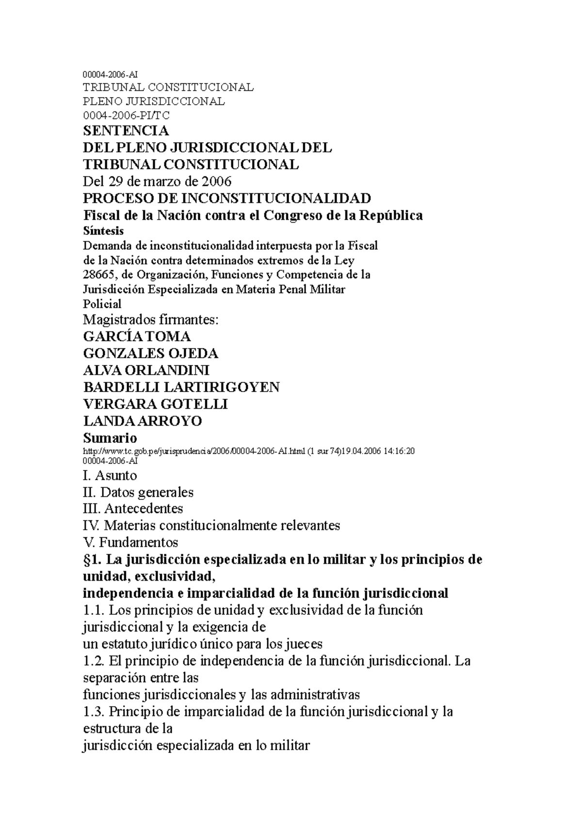 Sentencia TC Jurisdicción - 00004-2006-AI TRIBUNAL CONSTITUCIONAL PLENO ...