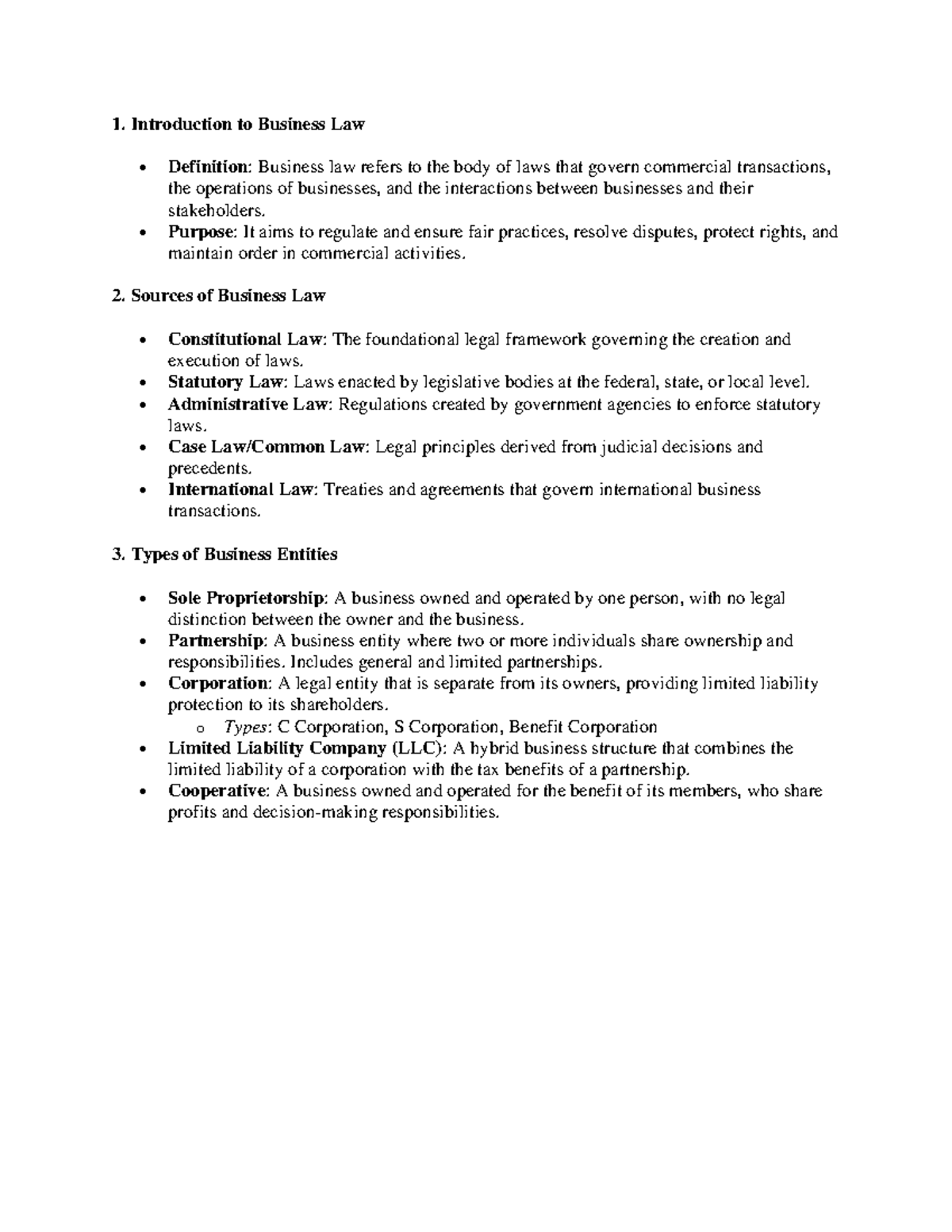 Introduction and Sources of business law Introduction to Business Law