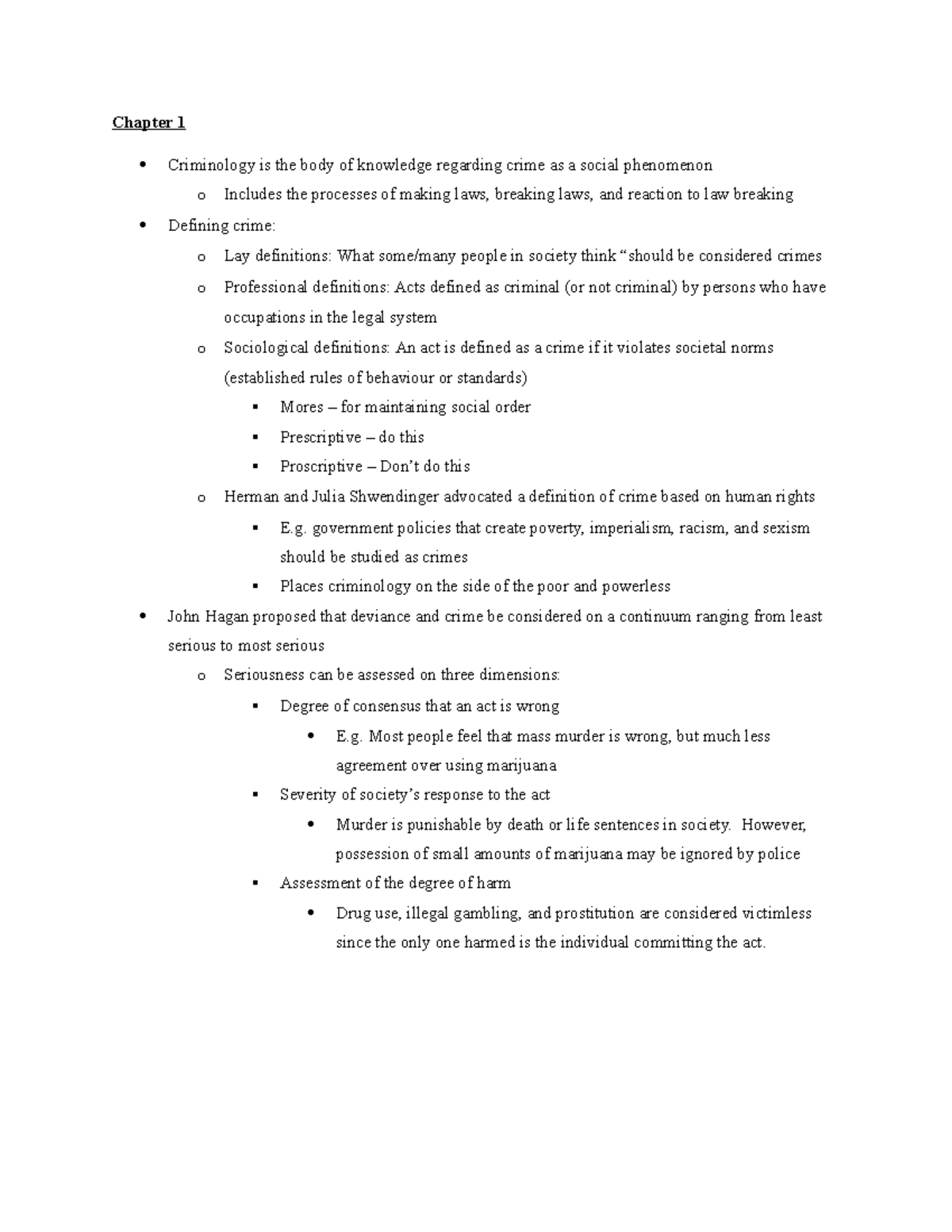 Midterm 1 Objectives Summary Criminology Chapter 1 Criminology is