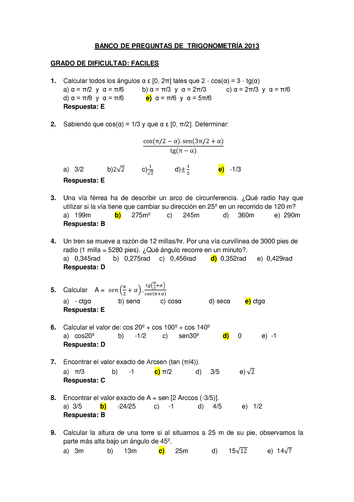 Banco DE Preguntas DE Trigonometría - BANCO DE PREGUNTAS DE ...