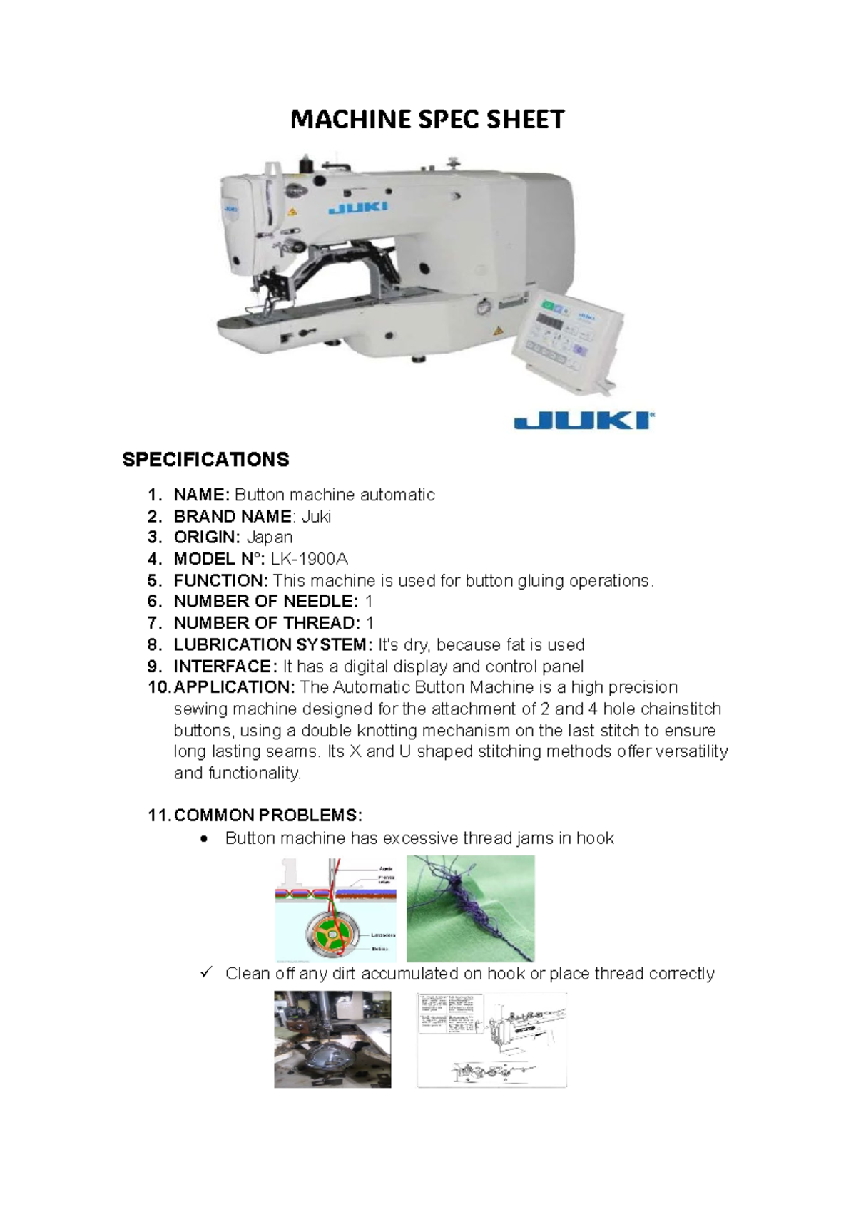 Expocicion de ingles - Exposición Oral - MACHINE SPEC SHEET ...