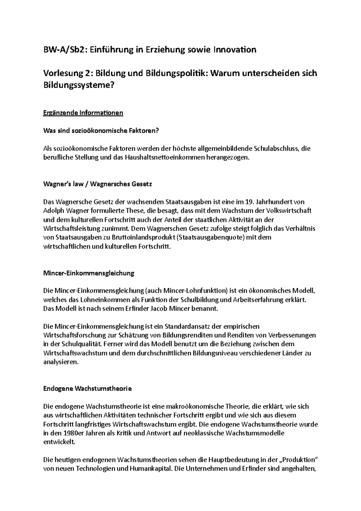 BW-A:Sb2 Ergänzende Informationen Vorlesung 2 - BW-A/Sb2: Einführung In ...