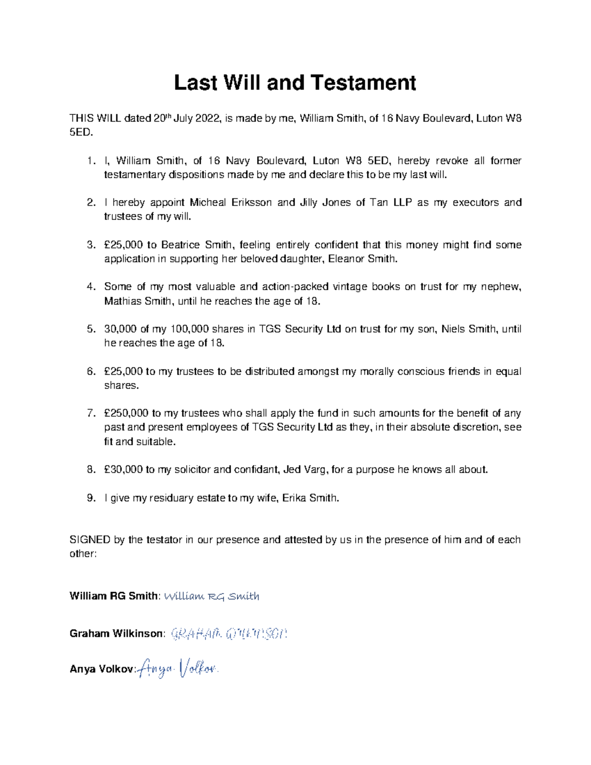 3. Attachment 2 William Smith's Last Will and Testament Last Will