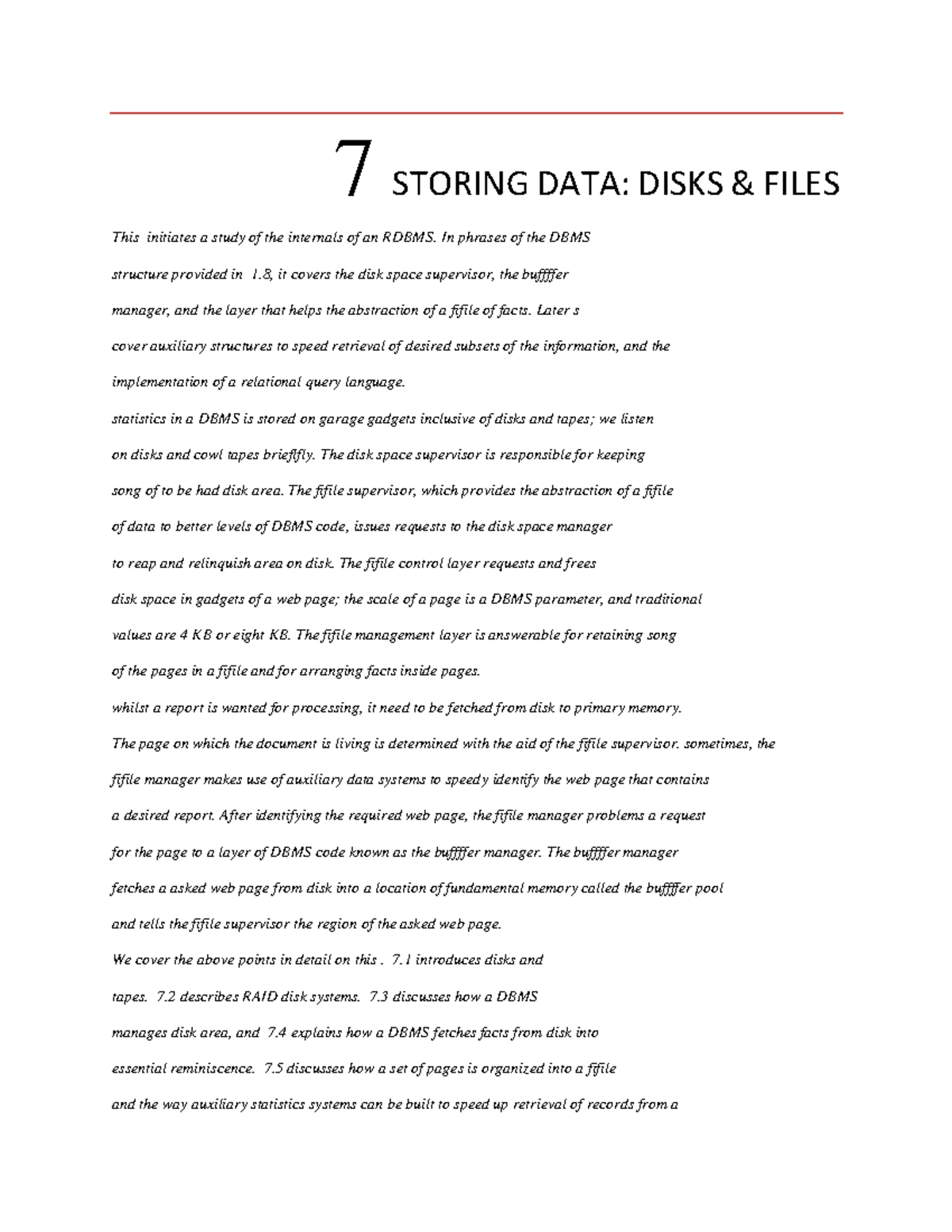 7 Storing DATA Disks AND Files - 7 STORING DATA: DISKS & FILES This ...