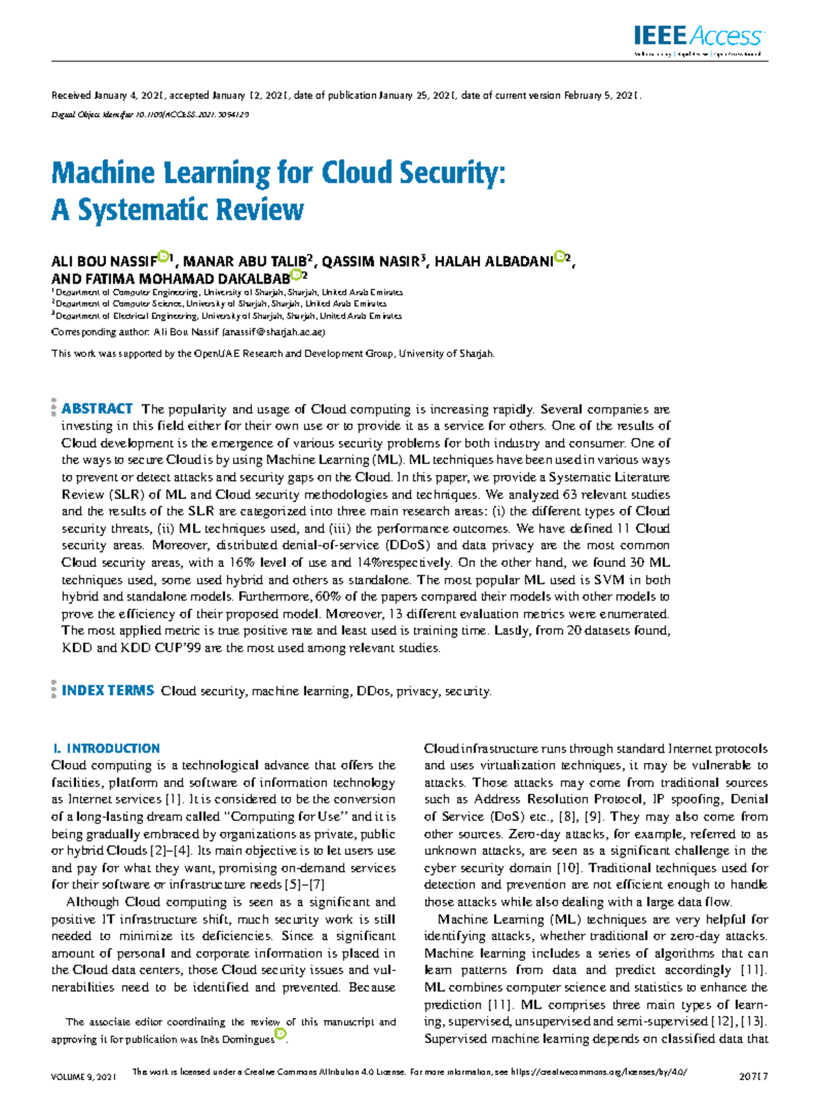 Machine Learning for Cloud Security A Systematic Review - Received ...