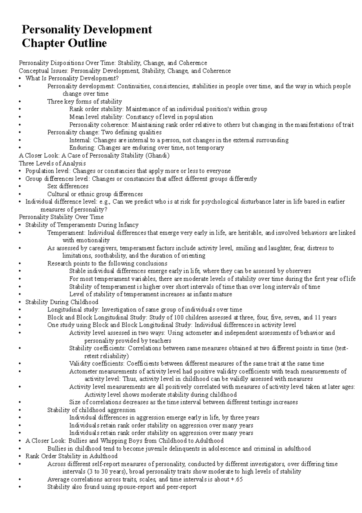 Personality Development - Lecture notes, lecture 12 - Personality ...