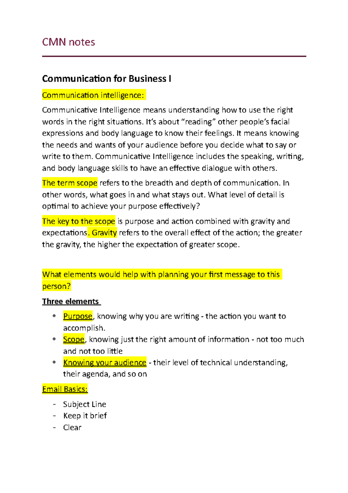 CMN notes - CMN notes Communication for Business I Communication ...