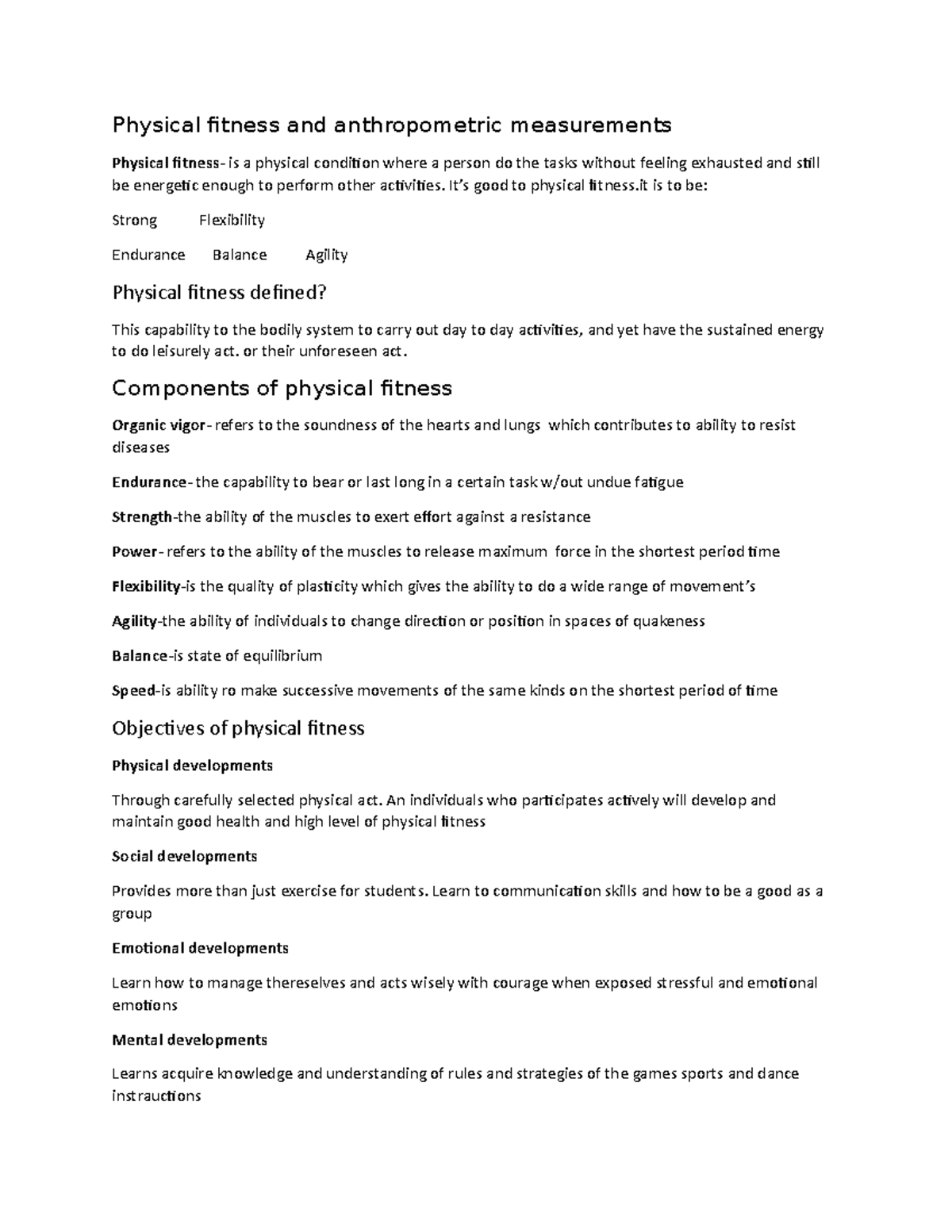Physical fitness and anthropometric measurements It’s good to