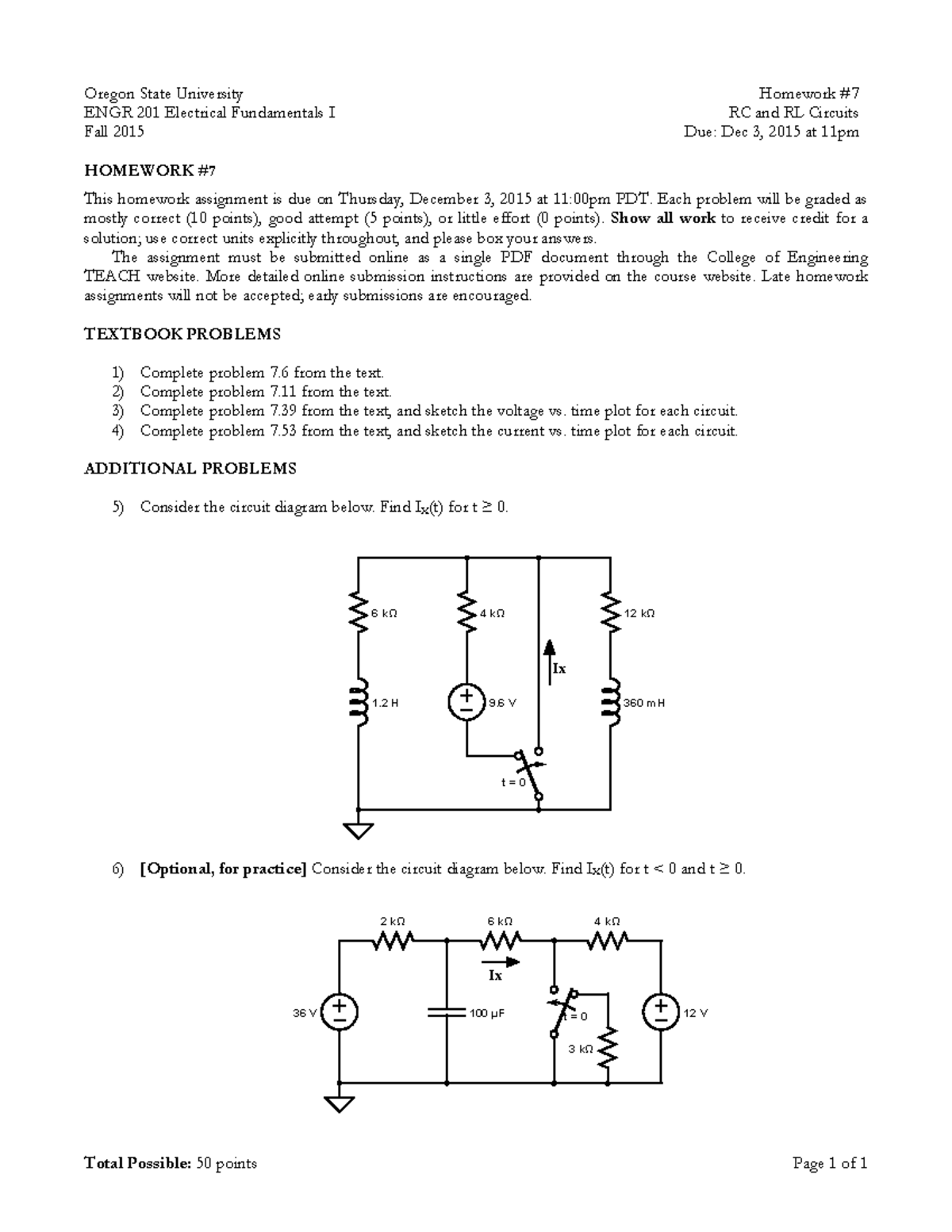 ENGR201 2015 F HW7 Total Possible 50 points Page 1 of 1 Oregon State