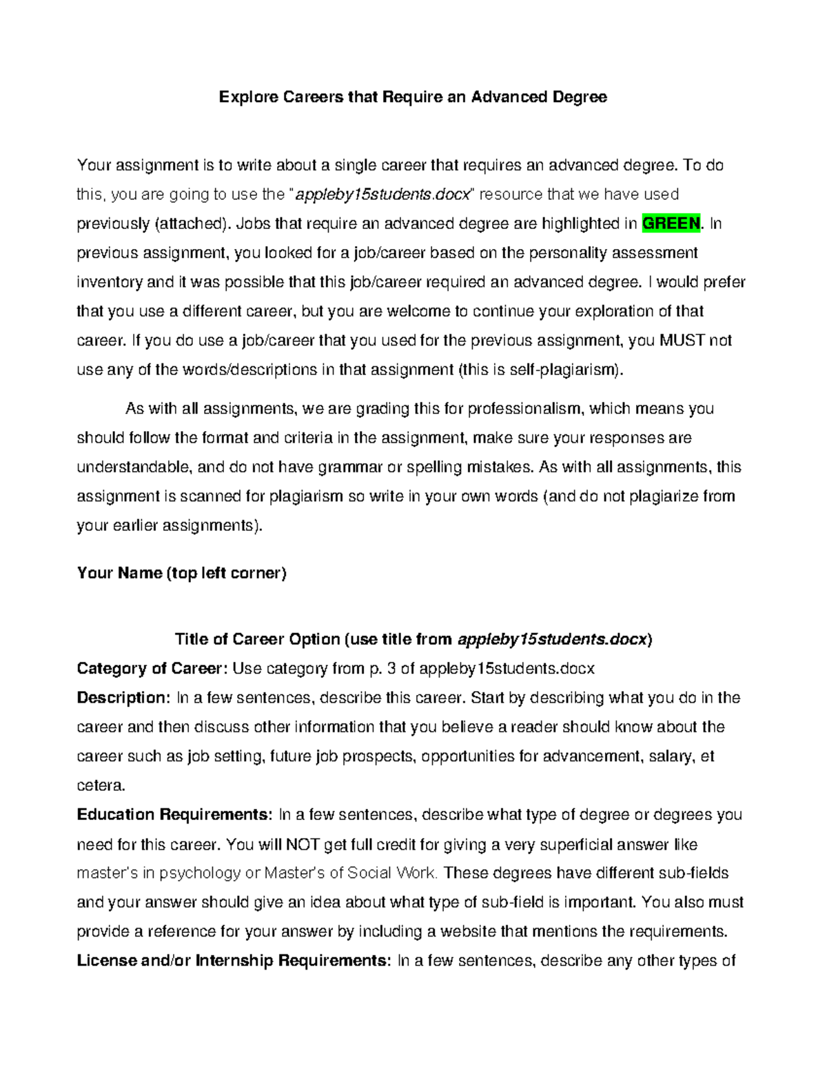 Assignment-Advanced Degree Jobs - Explore Careers that Require an ...